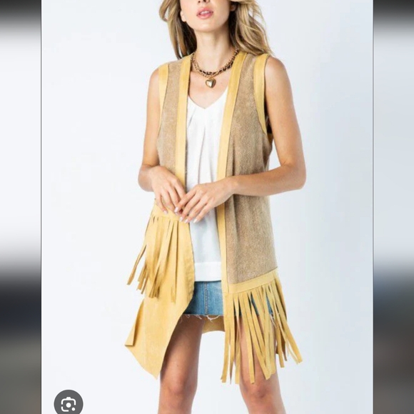 NEW Vocal USA Tan and Yellow Fringe Vest Size OS - Picture 1 of 7